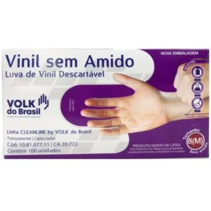 Luva De Vinil Sem Amido Descartável Volk 100 Unidades nos Tamahos P, M ou G