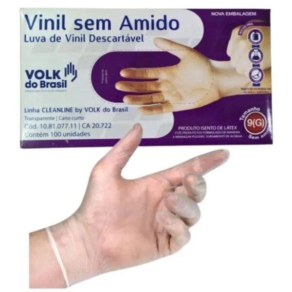 Luva De Vinil Sem Amido Descartável Volk 100 Unidades nos Tamahos P, M ou G - Imagem 3
