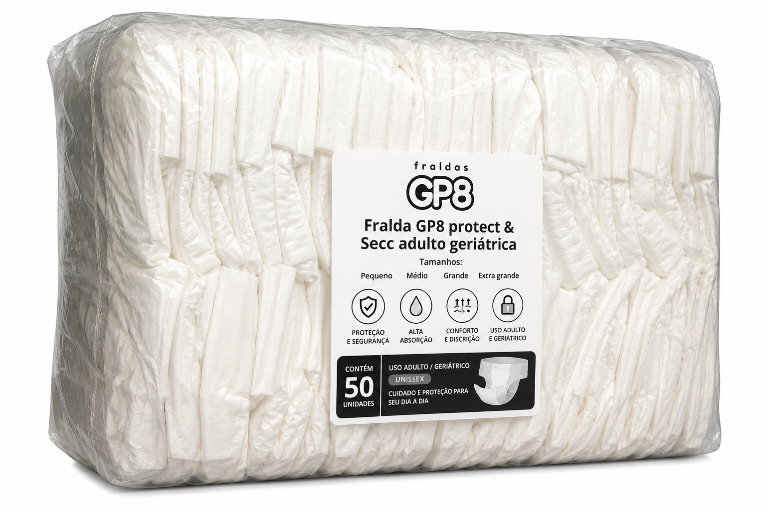 Fralda GP8 Protect & Secc Adulto Geriátrica – Pacotão Econômico Primeira Linha