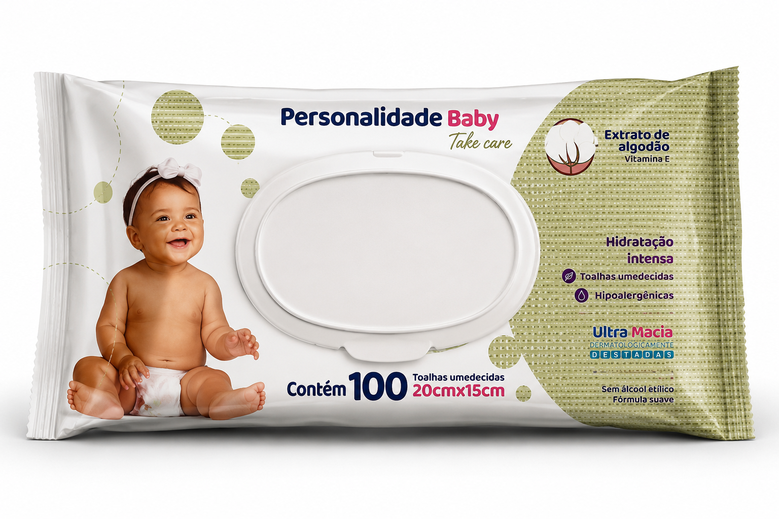 12 Pacotes Lenço Umedecido Personalidade Baby C/100 Com Tampa