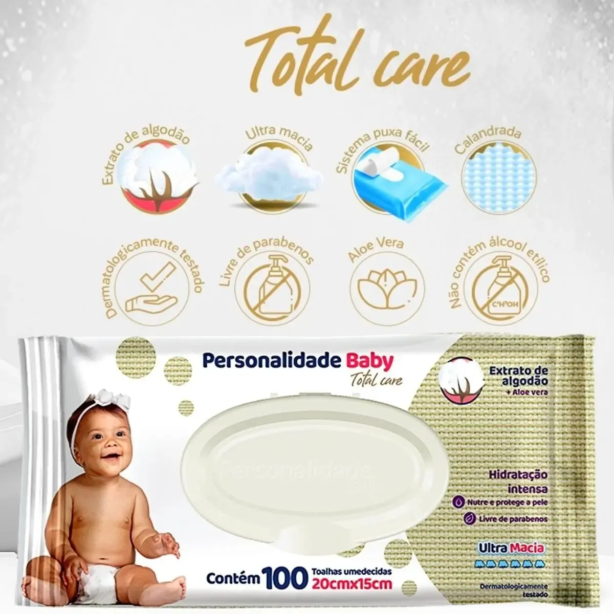12 Pacotes Lenço Umedecido Personalidade Baby C/100 Com Tampa - Imagem 2