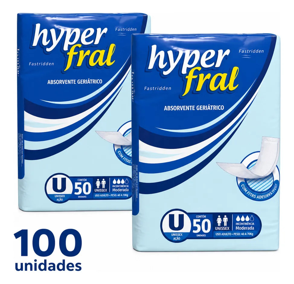 Kit Absorvente Geriátrico P/ Incontinência Hyperfral C/100 Unid ( 2 Pacotes c/ 50 un cada )