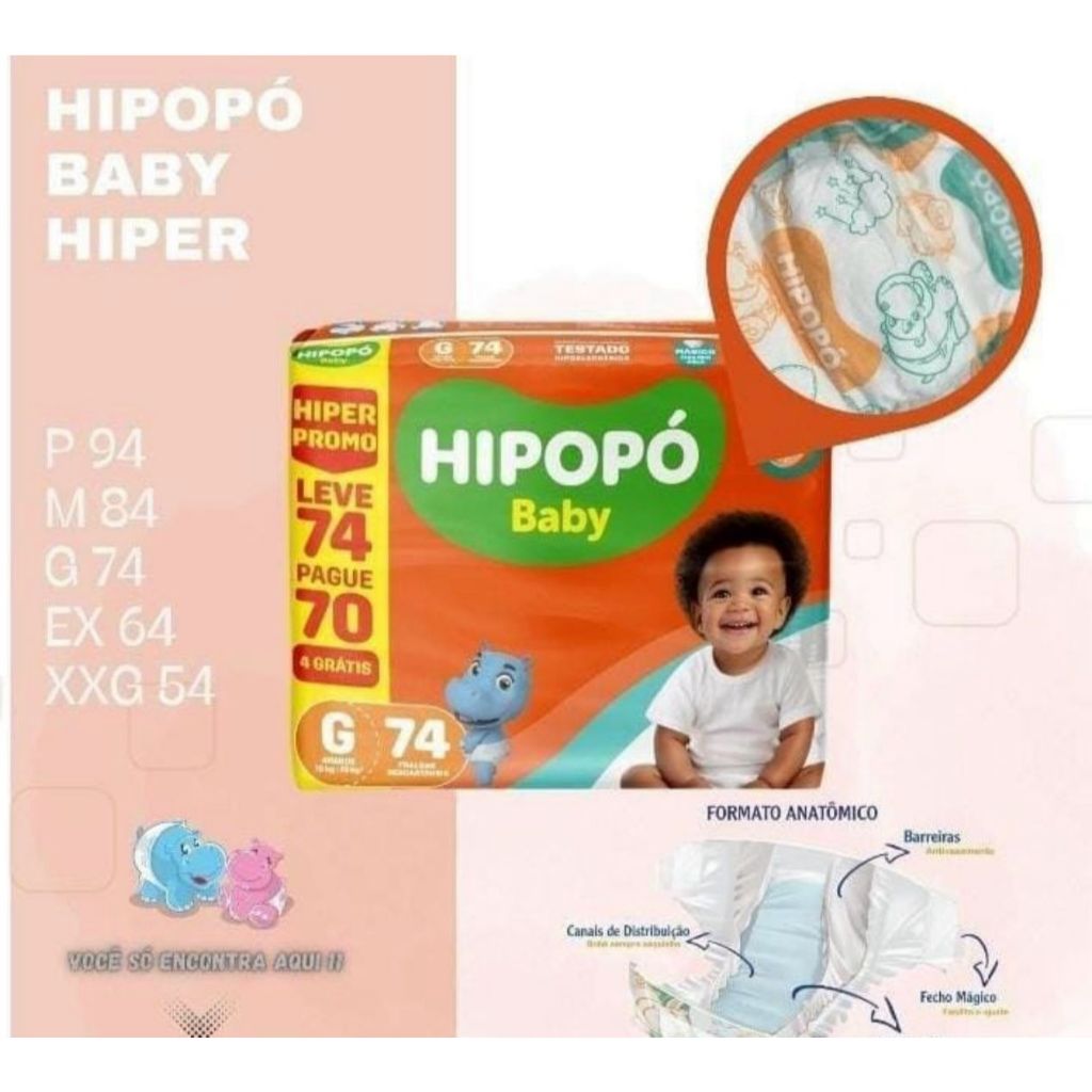 Kit 2 pacotes Fraldas bebe infantil hipopó vários tamanho P M G XG XXG - Imagem 9