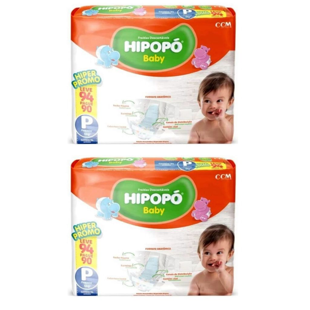 Kit 2 pacotes Fraldas bebe infantil hipopó vários tamanho P M G XG XXG - Imagem 4